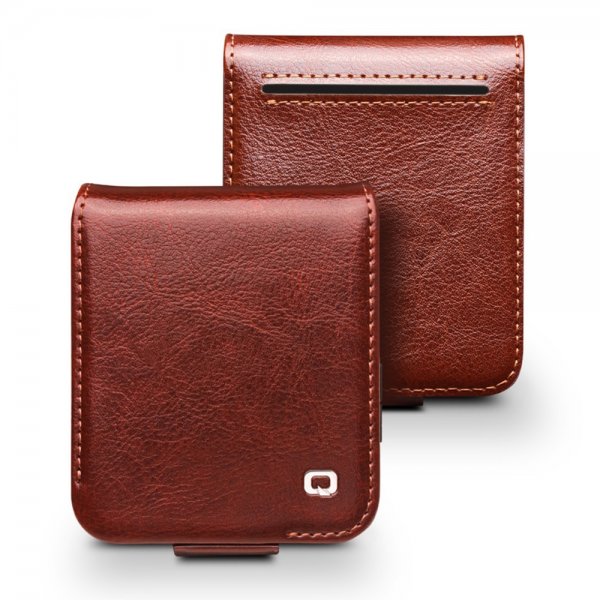 Qialino Samsung Galaxy Z Flip 6/Flip 7 FE Etui Ekte Skinn med Flipp Brun