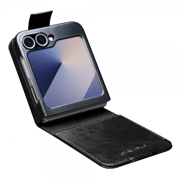 Qialino Samsung Galaxy Z Flip 6/Flip 7 FE Etui Ekte Skinn med Flipp Svart