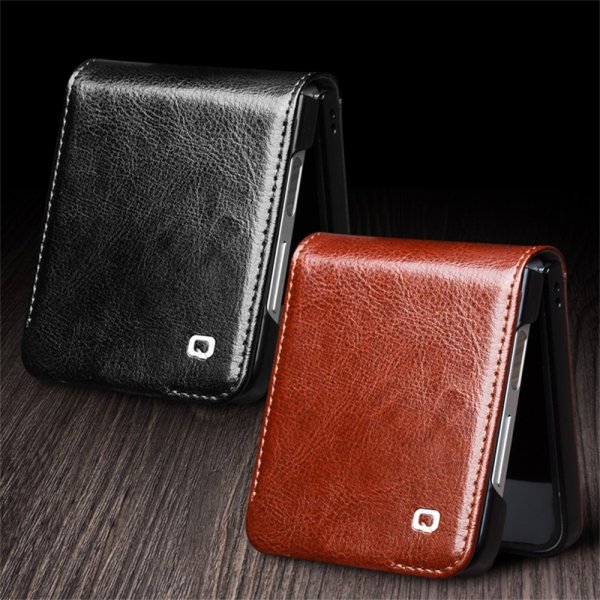 Qialino Samsung Galaxy Z Flip 6/Flip 7 FE Etui Ekte Skinn med Flipp Svart