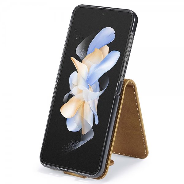 Lc.Imeeke Samsung Galaxy Z Flip 6/Flip 7 FE Etui med Kortlomme stativfunksjon Lysebrun