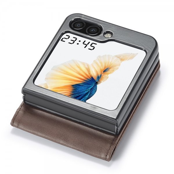 Lc.Imeeke Samsung Galaxy Z Flip 6/Flip 7 FE Etui med Kortlomme stativfunksjon Mørkebrun