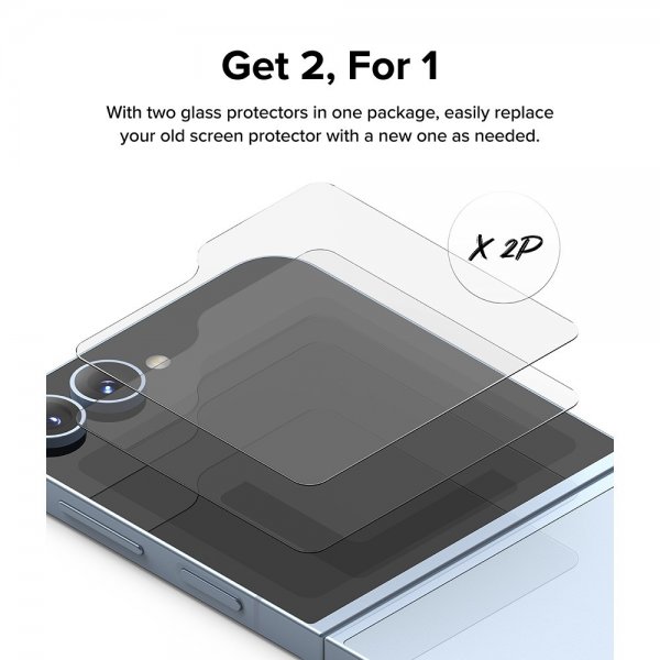 Ringke Samsung Galaxy Z Flip 6/Flip 7 FE Skjermbeskytter Cover Display Protector Glass 2-pakning