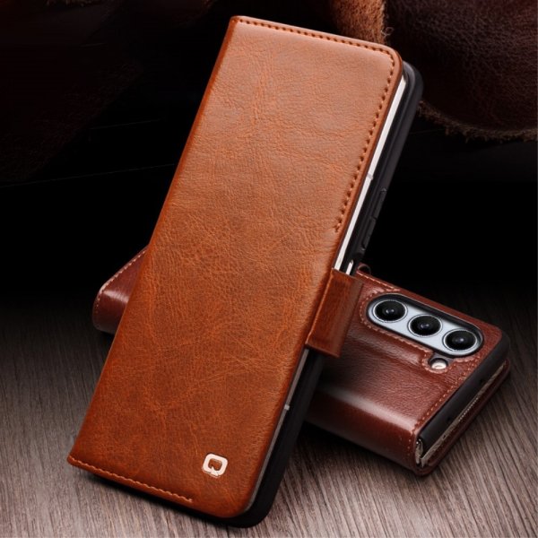 Qialino Samsung Galaxy Z Fold 5 Etui Ekte Skinn Brun