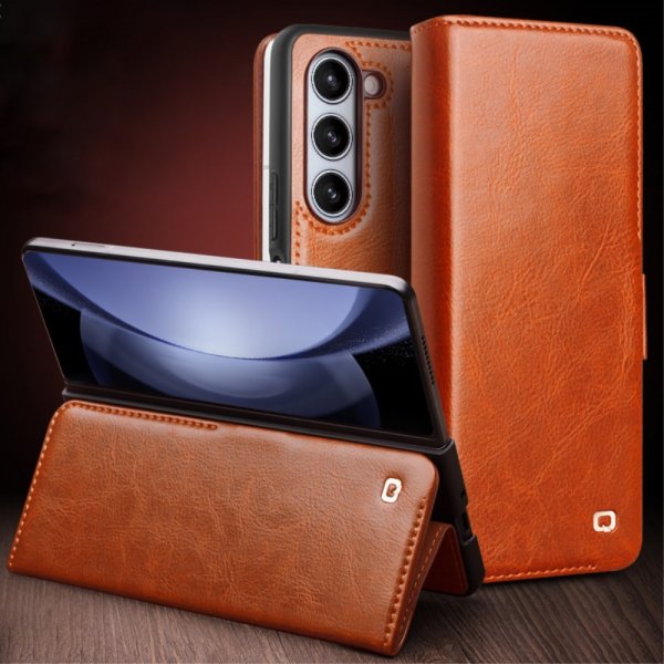 Qialino Samsung Galaxy Z Fold 5 Etui Ekte Skinn Brun