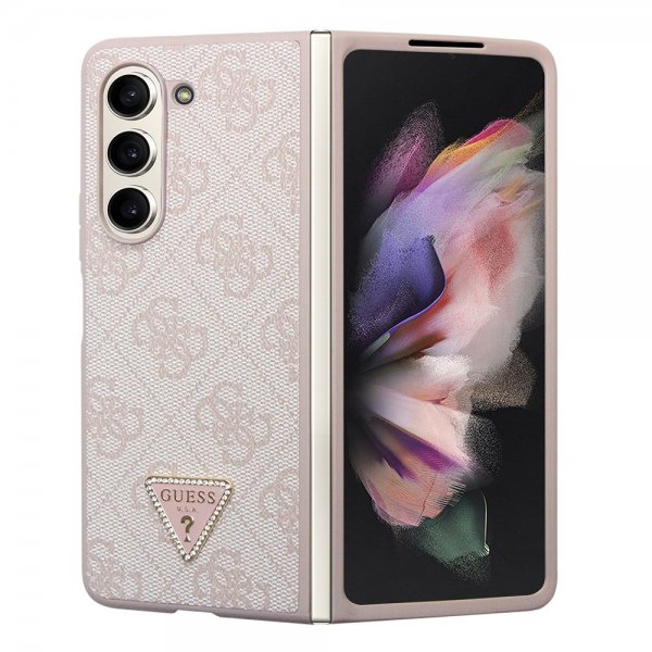 Guess Samsung Galaxy Z Fold 5 Deksel 4G Metal Triangle Strass Rosa
