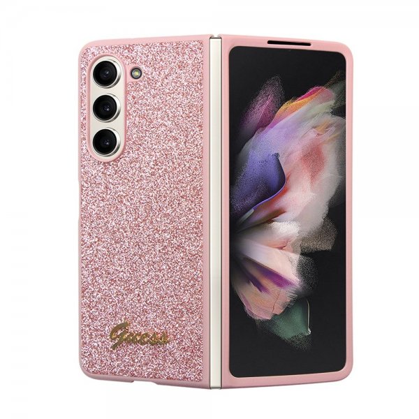 Guess Samsung Galaxy Z Fold 5 Deksel Glitter Flakes Metal Logo Rosa