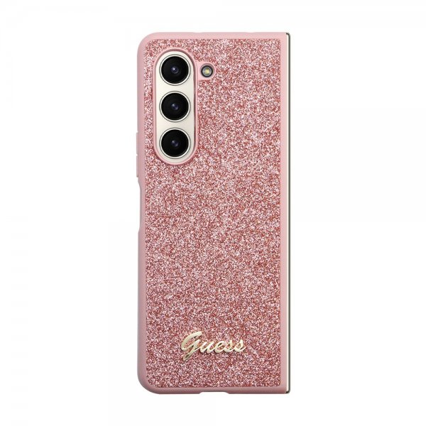 Guess Samsung Galaxy Z Fold 5 Deksel Glitter Flakes Metal Logo Rosa
