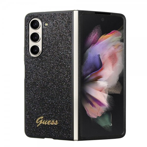 Guess Samsung Galaxy Z Fold 5 Deksel Glitter Flakes Metal Logo Svart