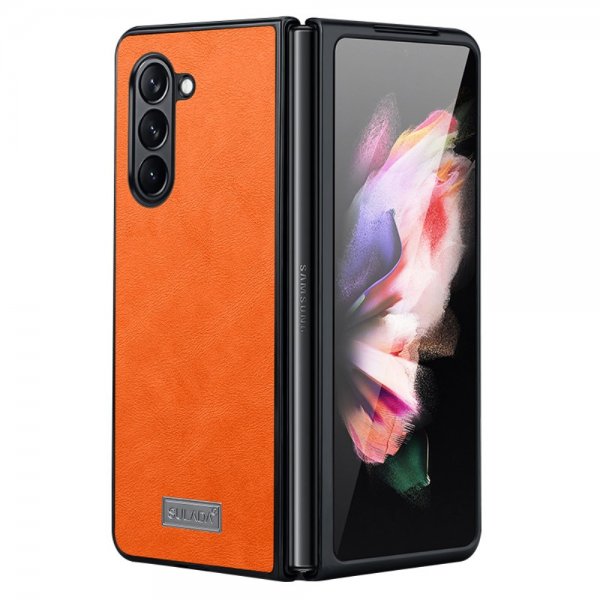 Sulada Samsung Galaxy Z Fold 5 Deksel Skinntekstur Oransje