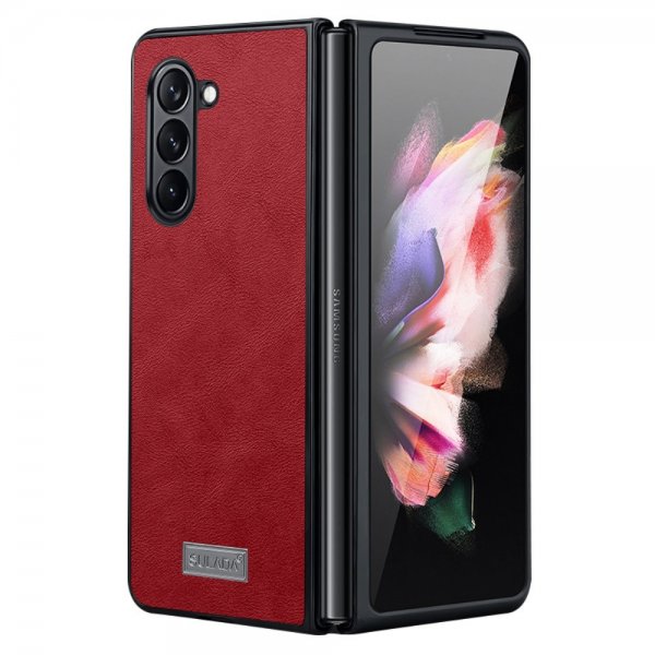 Sulada Samsung Galaxy Z Fold 5 Deksel Skinntekstur Rød