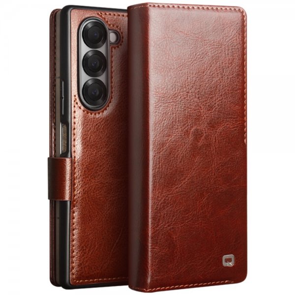 Qialino Samsung Galaxy Z Fold 6 Etui Ekte Skinn Brun
