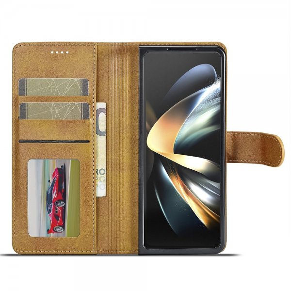 Lc.Imeeke Samsung Galaxy Z Fold 6 Etui med Kortlomme stativfunksjon Lysebrun