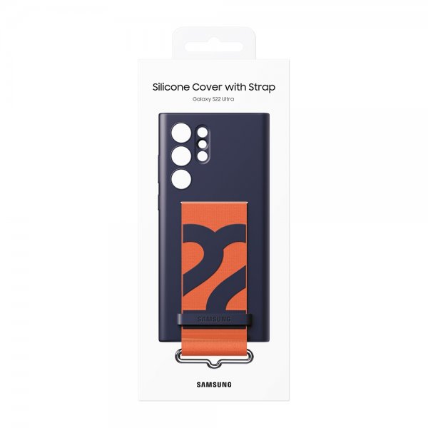 Samsung Original Galaxy S22 Ultra Deksel Silicone Cover with Strap Navy