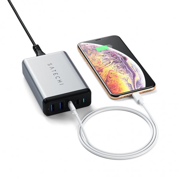 Satechi 75W PD reseLader med dubbla USB-C och USB-A uttag Grå