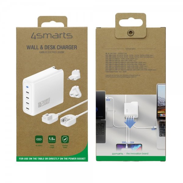 4smarts Skrivebord Lader GaN Flex Pro 200W 4 USB-C
