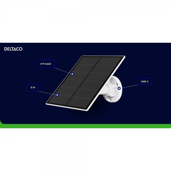 Deltaco Smart Home Solcellepanel med USB-C-kontakt 5W 3m