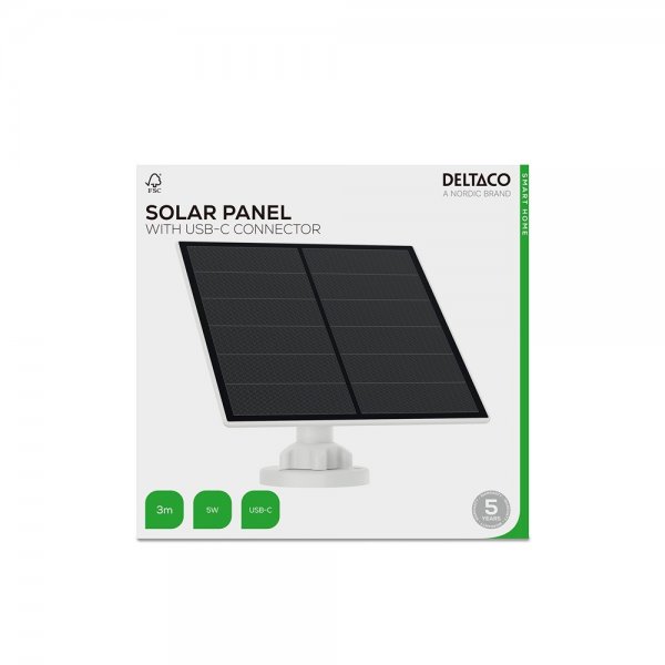 Deltaco Smart Home Solcellepanel med USB-C-kontakt 5W 3m