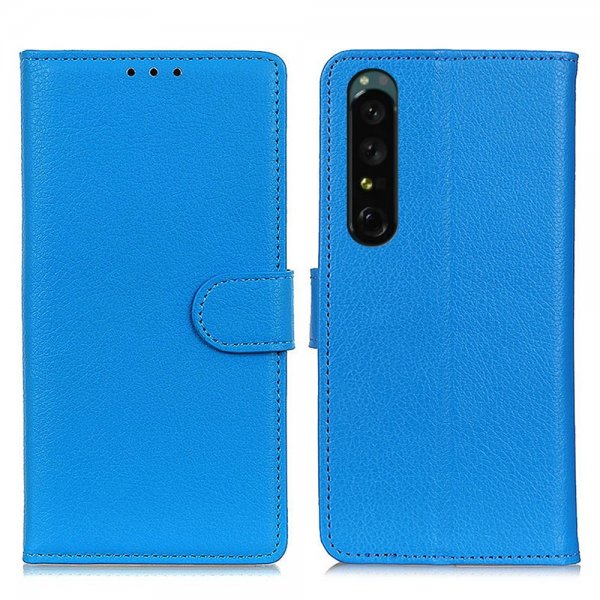 Sony Xperia 1 V Etui Litchi Blå