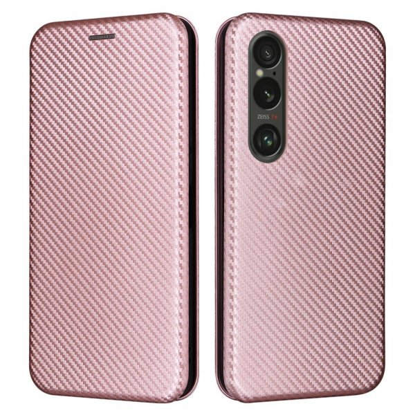 Sony Xperia 1 VI Etui Karbonfibertekstur Rosegull