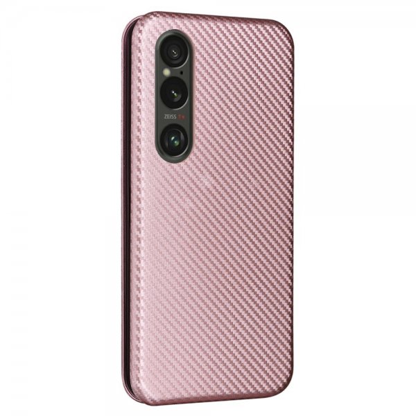 Sony Xperia 1 VI Etui Karbonfibertekstur Rosegull