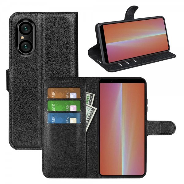 Sony Xperia 5 V Etui Litchi Svart