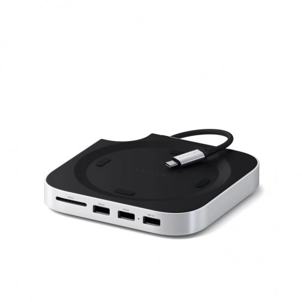 Satechi Mac Mini M4 Stativ & Hub med SSD-kapsling sølv