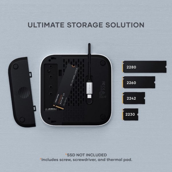 Satechi Mac Mini M4 Stativ & Hub med SSD-kapsling sølv