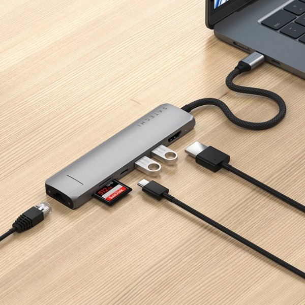 Satechi 7-in-1 USB-C Slim Multiport Adapter with Ethernet Space Gray