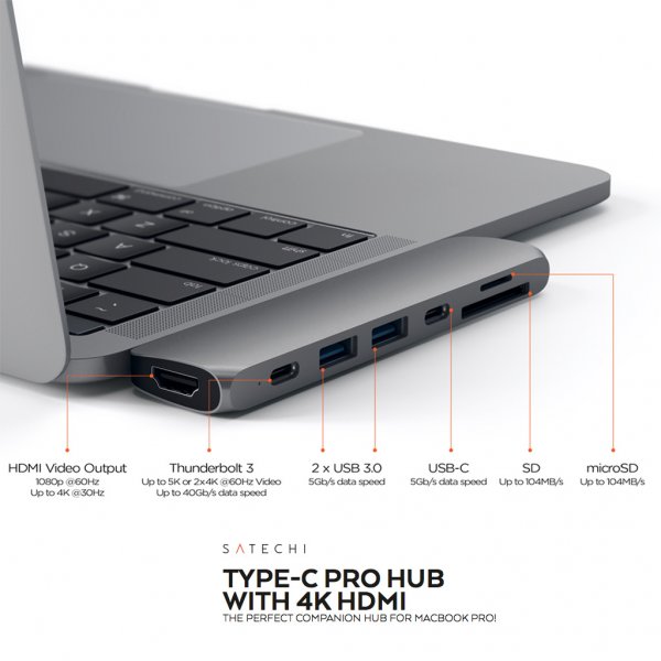 Satechi Type-C Pro Hub Adapter Sølv