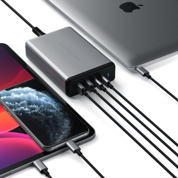 Satechi 108W PD reseLader med dubbla USB-C och USB-A uttag Grå