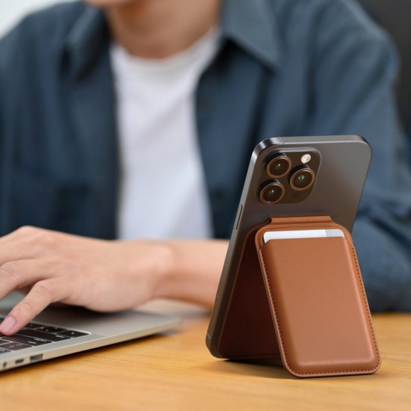 Satechi Kortholder Vegan-Leather Magnetic Wallet Stand Brun