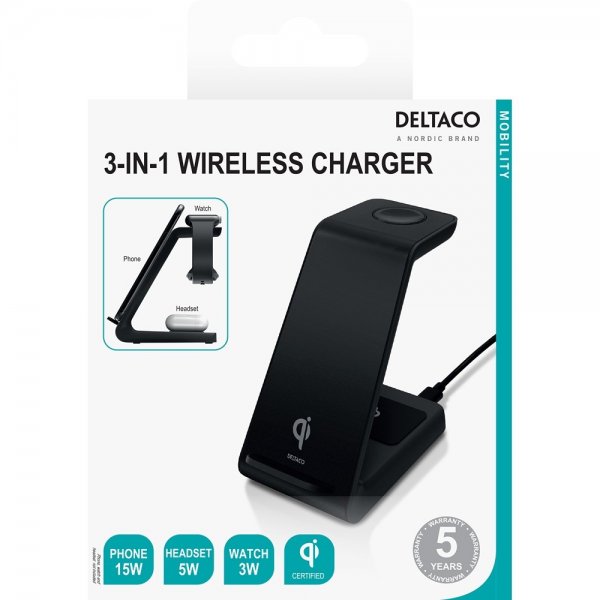 Deltaco Trådløs lader 3-in-1 Wireless Charger Svart