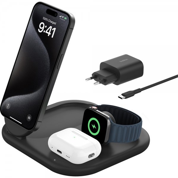 Belkin Trådløs lader BoostCharge 3-in-1 Foldable MagSafe Qi2 15W Svart