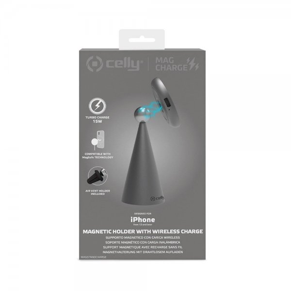 Celly Trådløs lader Magnetic Holder with Wireless Charge 15W MagSafe