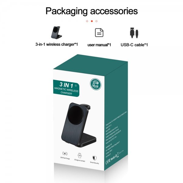 Trådløs lader OJD-112 3-in-1 Foldable MagSafe