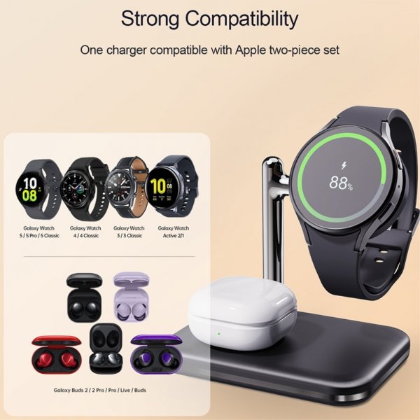 Trådløs lader V8S 2-in-1 Samsung Galaxy Watch/Buds Svart