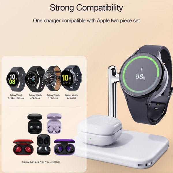 Trådløs lader V8S 2-in-1 Samsung Galaxy Watch/Buds Hvit