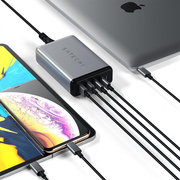 Satechi 75W PD reseLader med dubbla USB-C och USB-A uttag Grå