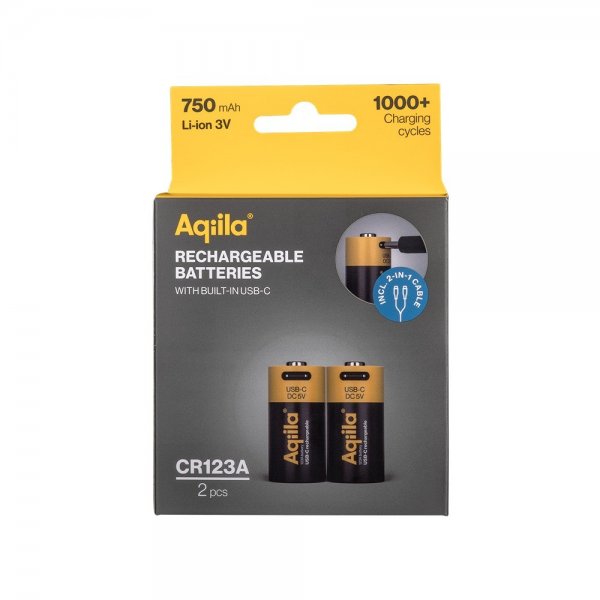 Aqiila Rechargeable CR123A Battery USB-C 2-pack