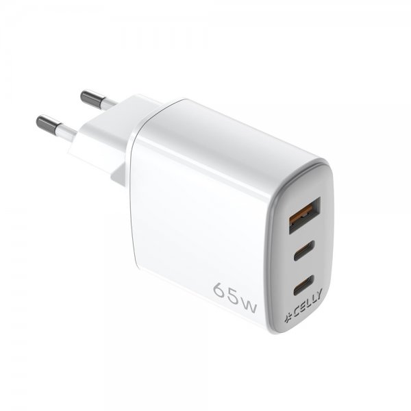 Celly 65W GaN Vegglader 2xUSB-C & USB-A