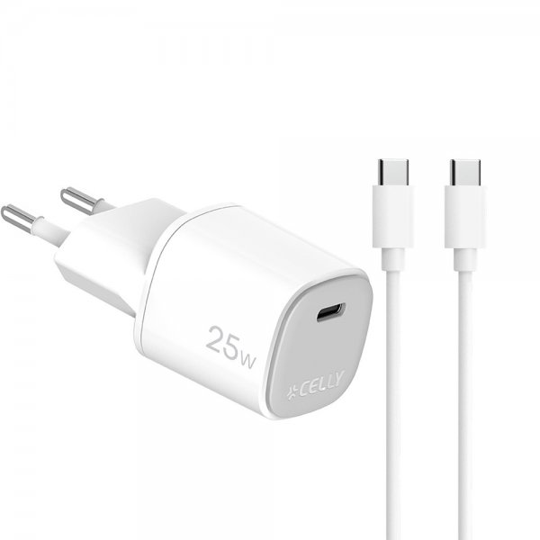 Celly 25W GaN USB-C Vegglader med USB-C-kabel