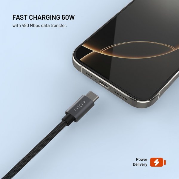 Fixed USB-C Kabel med Smartwatch-lading 1.5m Svart