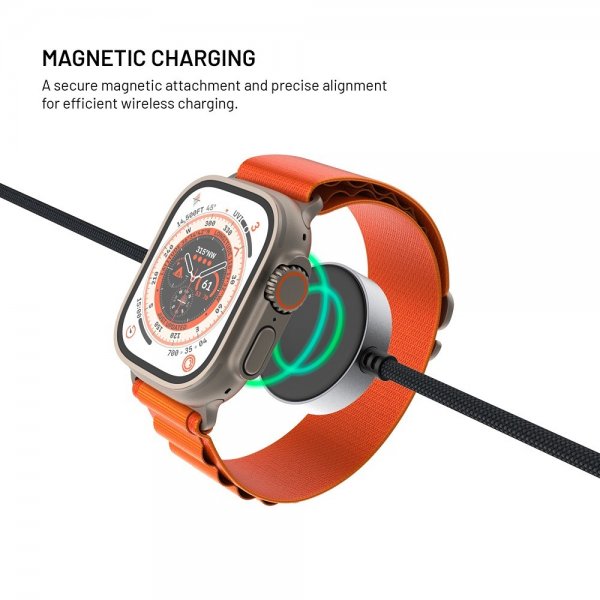 Fixed USB-C Kabel med Smartwatch-lading 1.5m Svart