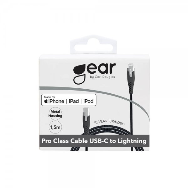Gear USB-C/Lightning Kabel Kevlar 1.5 meter Svart