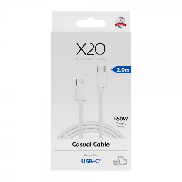 X2O USB-C til USB-C Kabel Basic 60W 2m Hvit