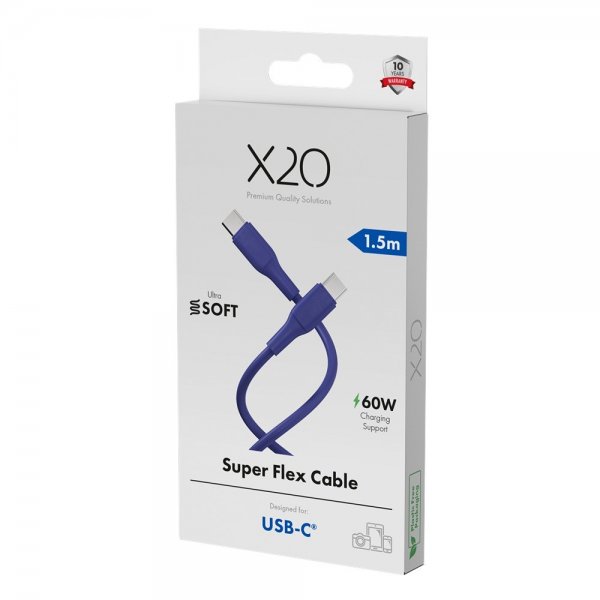 X2O USB-C til USB-C Kabel Superflex 60W 1.5m Blå