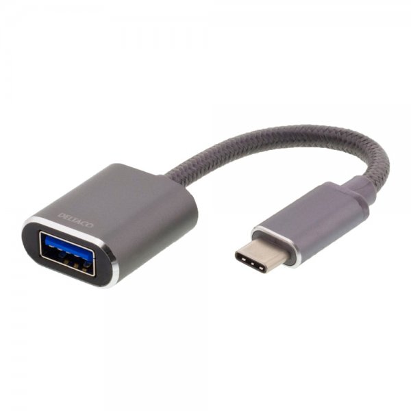 Deltaco USB-C 3.1 Gen 1 to USB-A OTG Adapter Space Grey