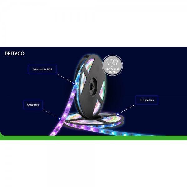 Deltaco Smart Home Utendørs LED-strip RGB IP65 2x5m