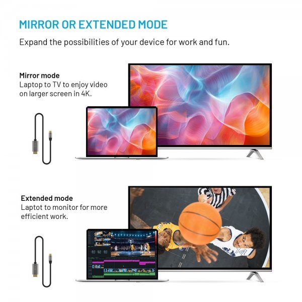 Fixed Kabel Video USB-C til HDMI 4K/60Hz 2m