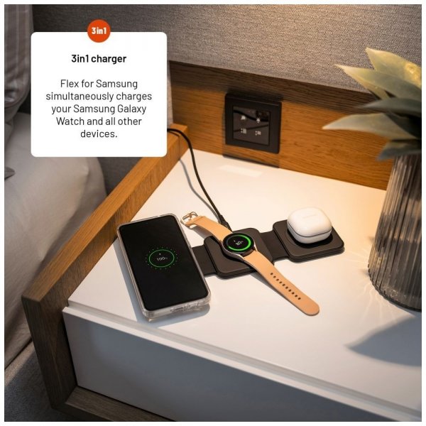 Fixed Sammenleggbar Trådløs lader 3in1 Flex for Samsung